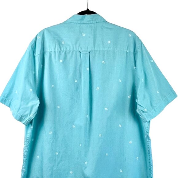 Chaps Easy Care Mens XL Blue Short-Sleeve Button-Up Shirt White Floral Pattern - Picture 7 of 15